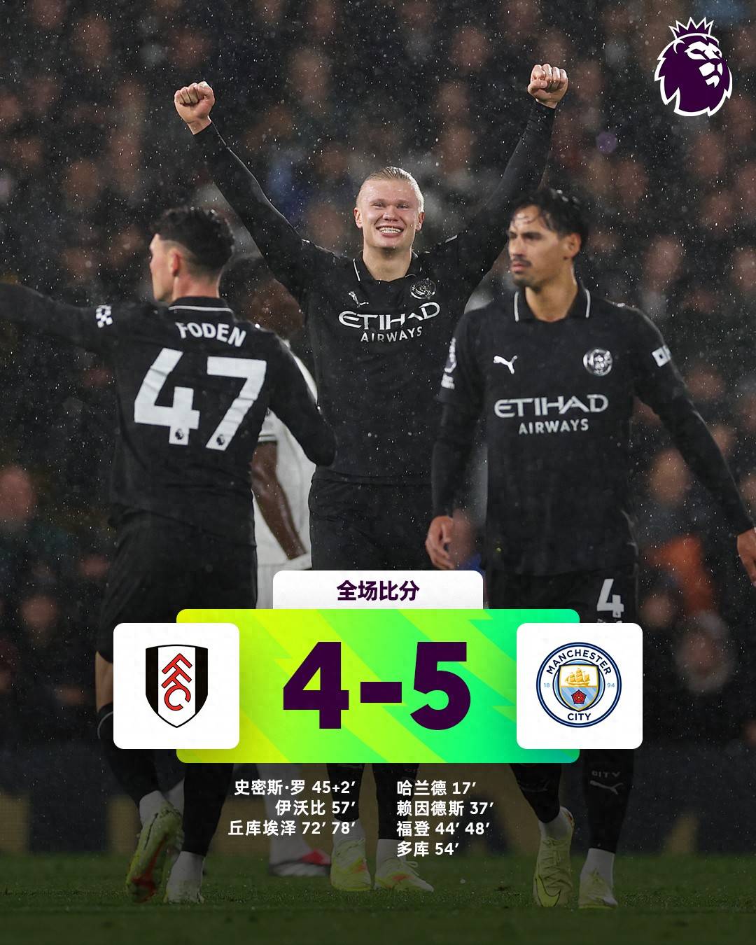 随着热刺2-2绝平纽卡，曼城5-4富勒姆，英超最新积分榜出炉！